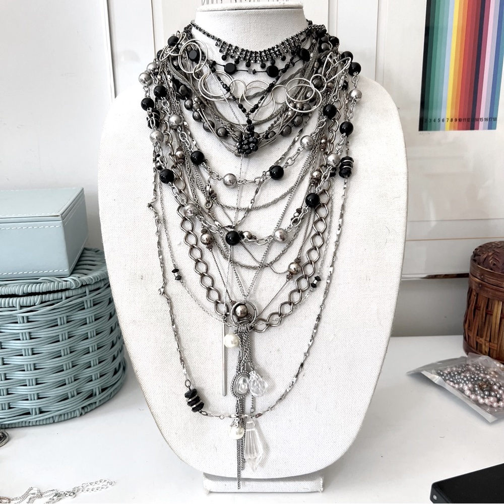 Vintage to Now Necklaces Lot - Silver Tone & Black - Wear / Craft / Resell
